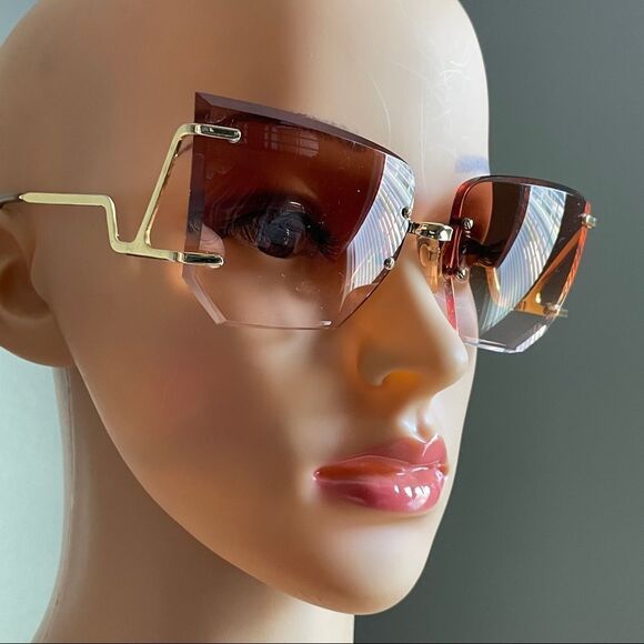 Rimless Rosegold to Light Pink Ombré Sunglasses - Picture 1 of 9